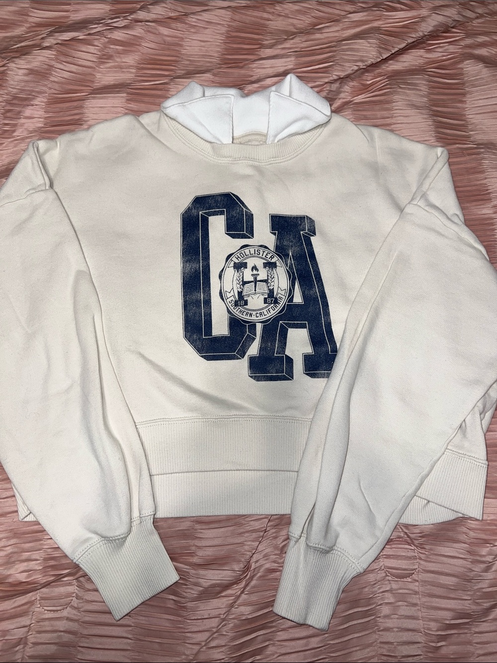 Hollister Cream Pullover Sweatshirt with Navy CA Crest